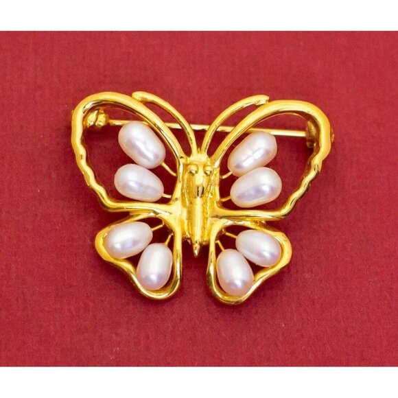 Vintage Faux Pearl Butterfly Brooch - F31 - Picture 1 of 2